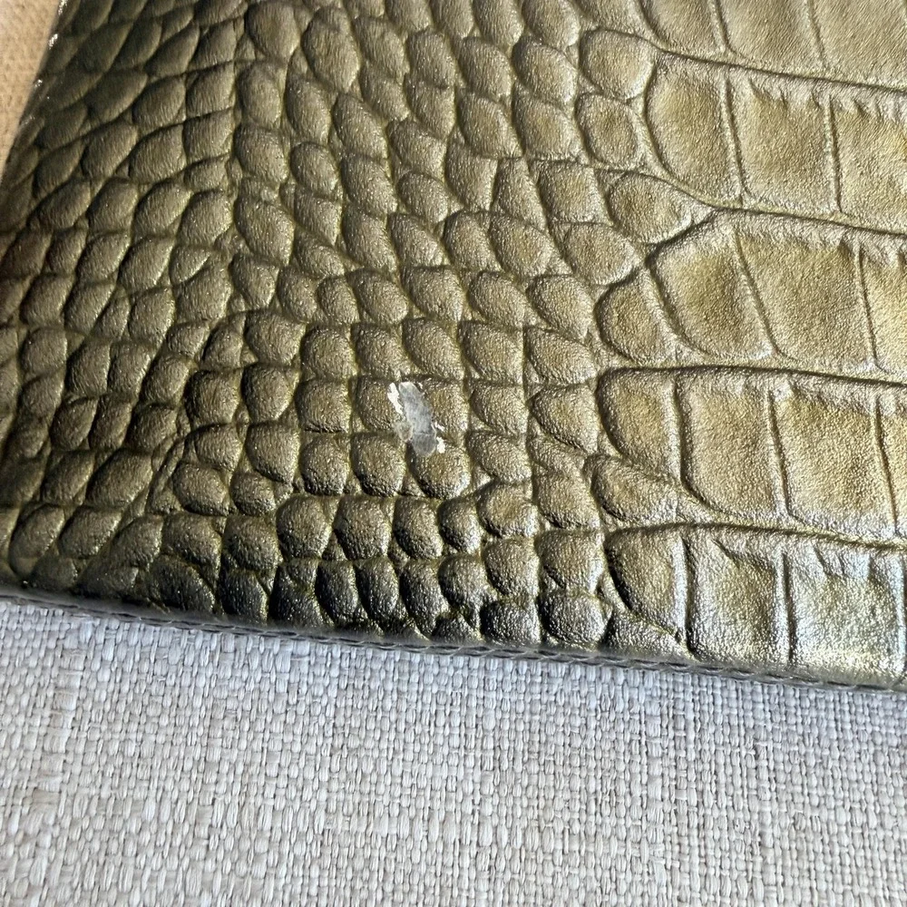 Nordstrom Wallet Womens One Size Green Croc Embossed Leather Envelope Checkbook
